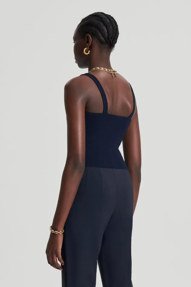 Tops Women Scanlan Theodore CREPE KNIT SQUARE CAMISOLE Navy Tops Women Scanlan Theodore CREPE KNIT SQUARE CAMISOLE Navy