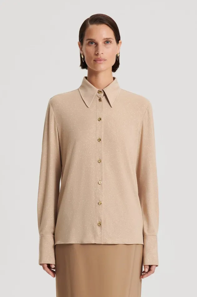 Tops Women Scanlan Theodore TINSEL SHIRT Champagne Tops Women Scanlan Theodore TINSEL SHIRT Champagne