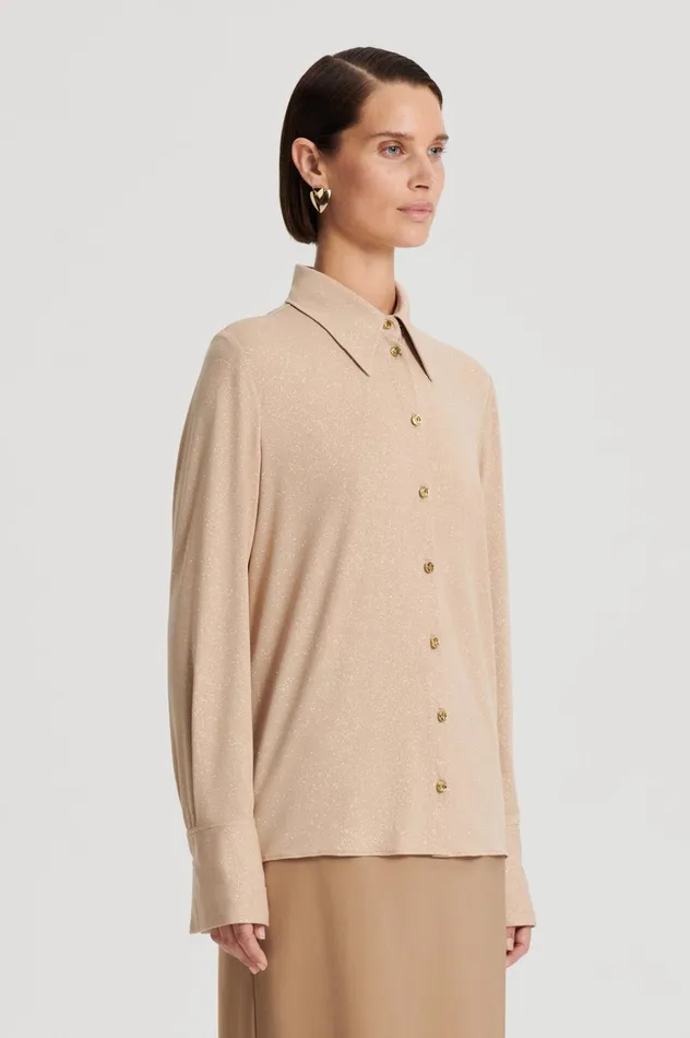 Tops Women Scanlan Theodore TINSEL SHIRT Champagne Tops Women Scanlan Theodore TINSEL SHIRT Champagne