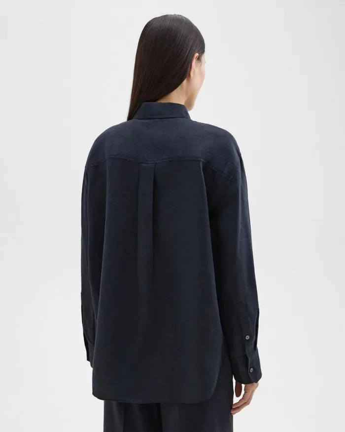 Tops Women Theory Boyfriend Shirt In Relaxed Linen Concord