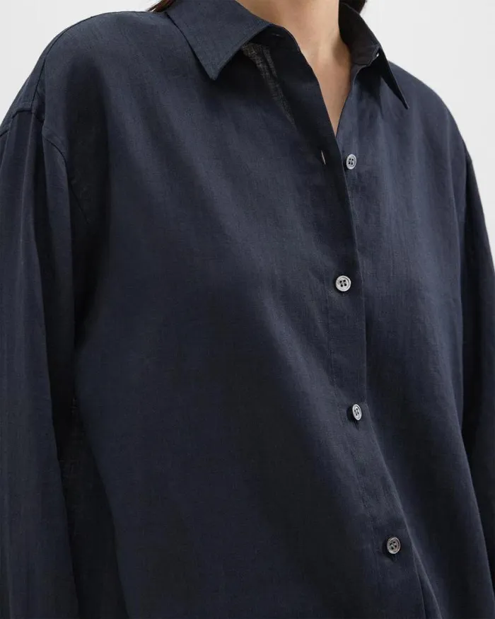 Tops Women Theory Boyfriend Shirt In Relaxed Linen Concord