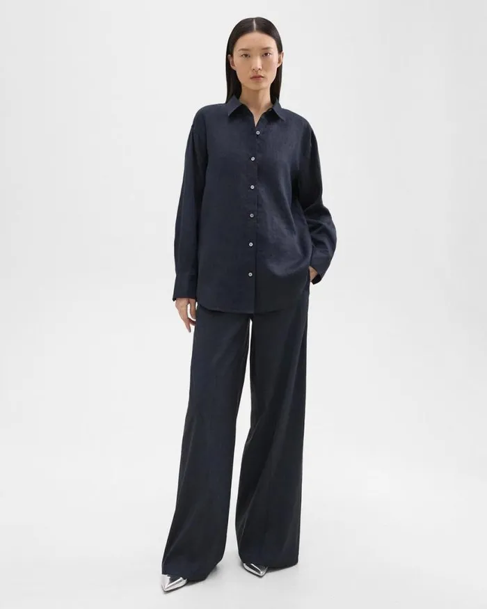 Tops Women Theory Boyfriend Shirt In Relaxed Linen Concord