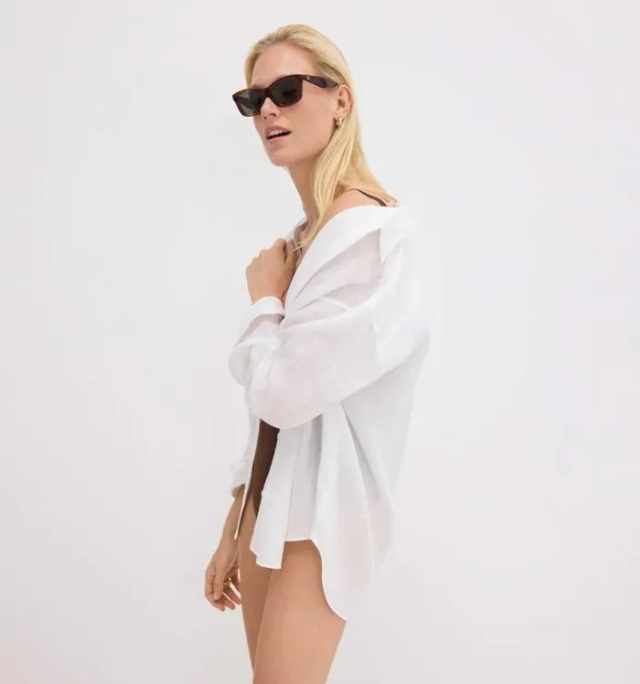 Tops Women Theory Boyfriend Shirt In Relaxed Linen Concord