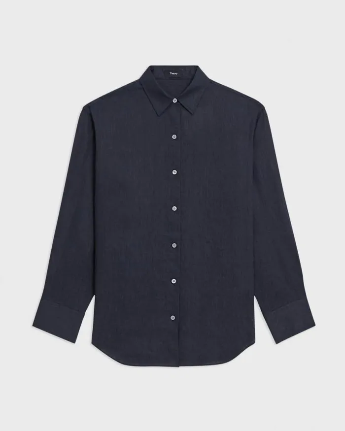 Tops Women Theory Boyfriend Shirt In Relaxed Linen Concord