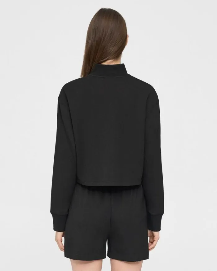 Tops Women Theory Cropped HalfZip Sweatshirt In DoubleKnit Jersey Black Tops Women Theory Cropped HalfZip Sweatshirt In DoubleKnit Jersey Black