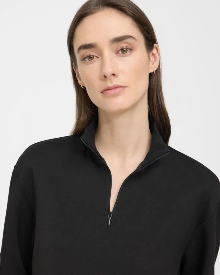 Tops Women Theory Cropped HalfZip Sweatshirt In DoubleKnit Jersey Black Tops Women Theory Cropped HalfZip Sweatshirt In DoubleKnit Jersey Black