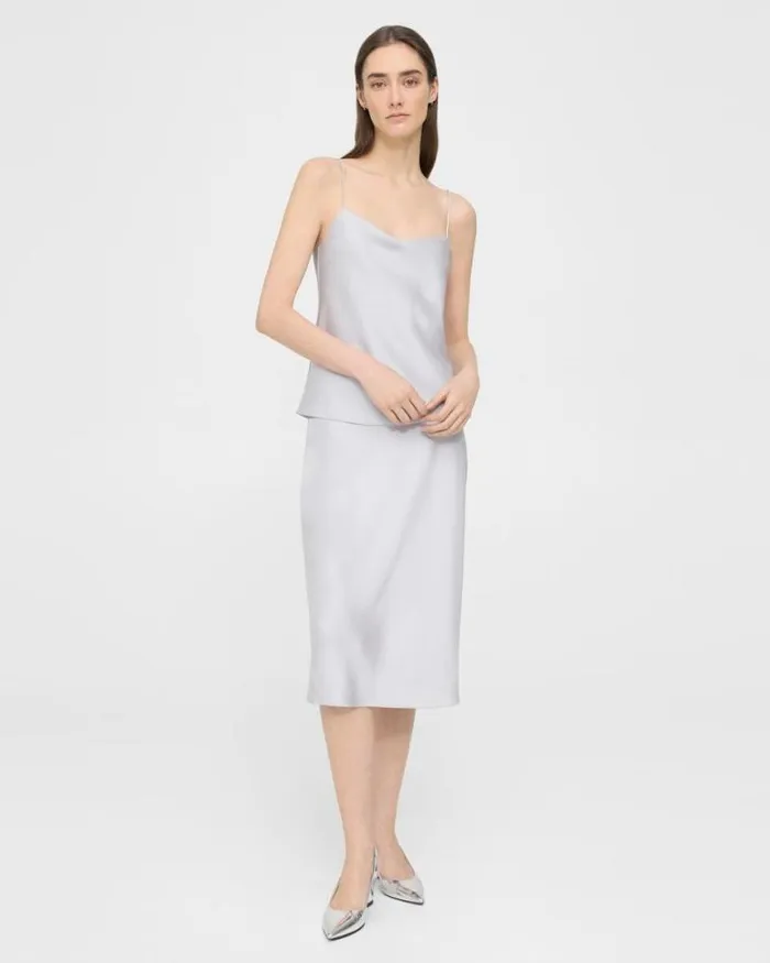 Tops Women Theory Draped Camisole In Satin Silver Tops Women Theory Draped Camisole In Satin Silver