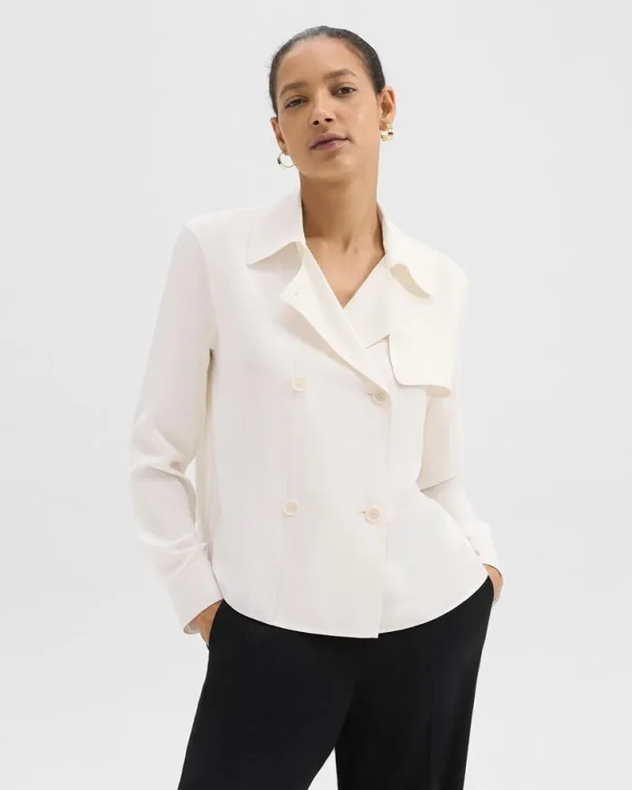 Tops Women Theory Trench Blouse In Recycled Georgette Ivory
