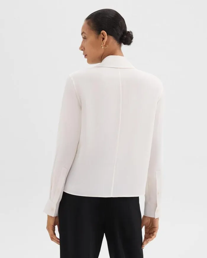 Tops Women Theory Trench Blouse In Recycled Georgette Ivory Tops Women Theory Trench Blouse In Recycled Georgette Ivory