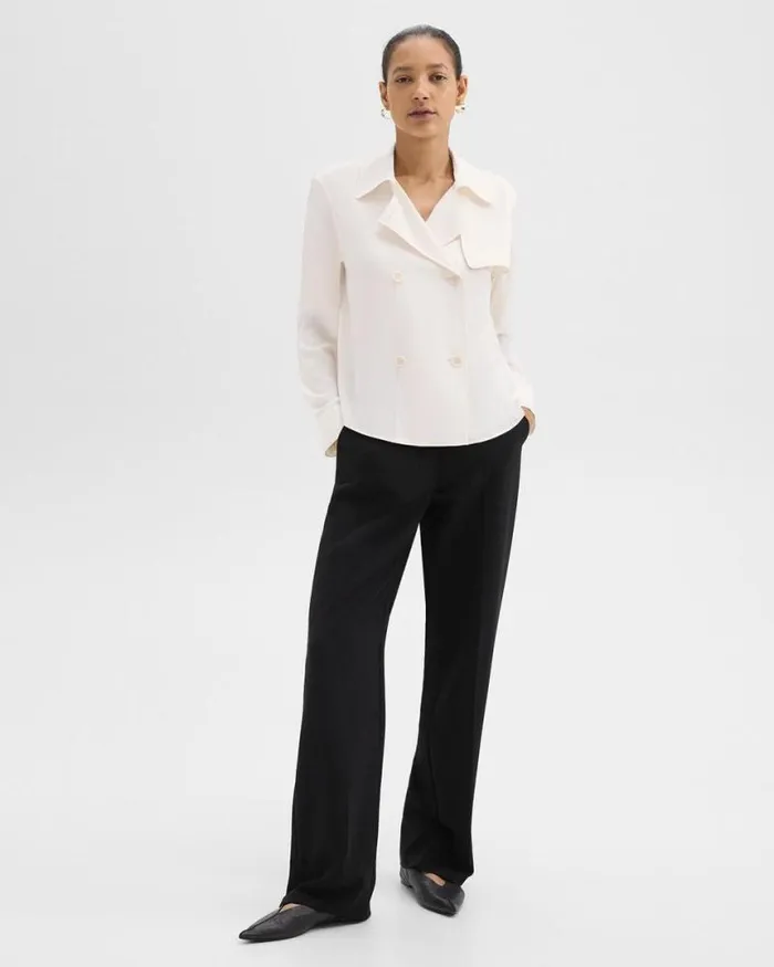 Tops Women Theory Trench Blouse In Recycled Georgette Ivory Tops Women Theory Trench Blouse In Recycled Georgette Ivory