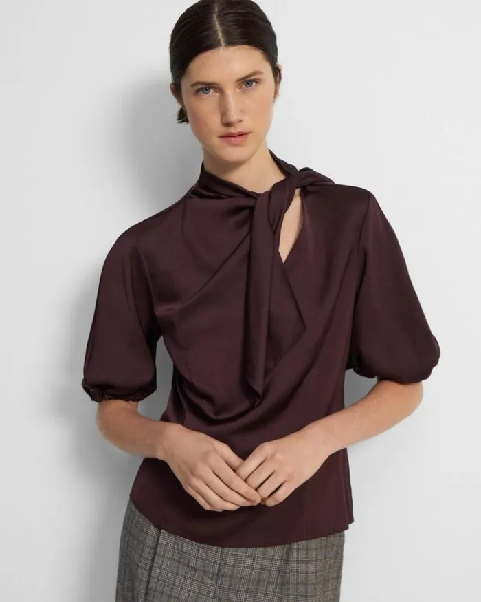 Tops Women Theory Twisted Scarf Top In Recycled Satin Merlot