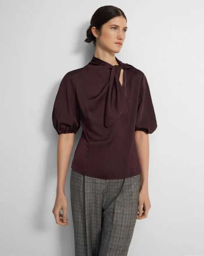 Tops Women Theory Twisted Scarf Top In Recycled Satin Merlot Tops Women Theory Twisted Scarf Top In Recycled Satin Merlot