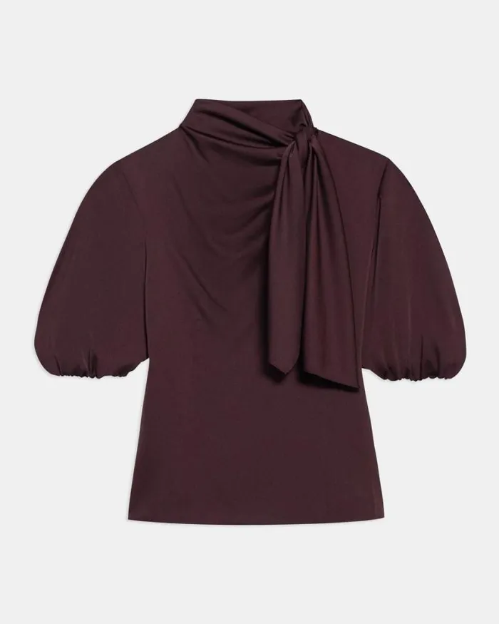 Tops Women Theory Twisted Scarf Top In Recycled Satin Merlot Tops Women Theory Twisted Scarf Top In Recycled Satin Merlot