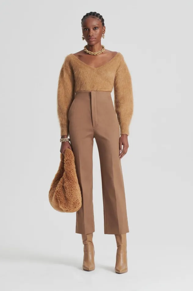 Trousers Women Scanlan Theodore MERCERISED COTTON TROUSER Camel