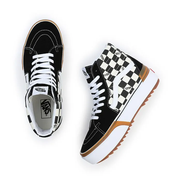 Vans Classics Women Checkerboard Sk8Hi Stacked Shoes Black White
