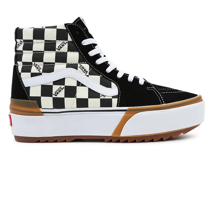 Vans Classics Women Checkerboard Sk8Hi Stacked Shoes Black White