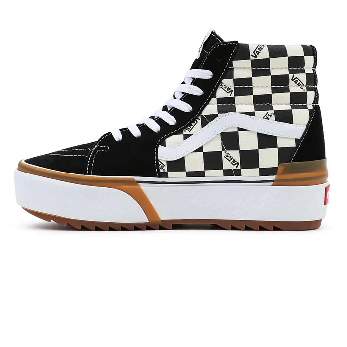 Vans Classics Women Checkerboard Sk8Hi Stacked Shoes Black White