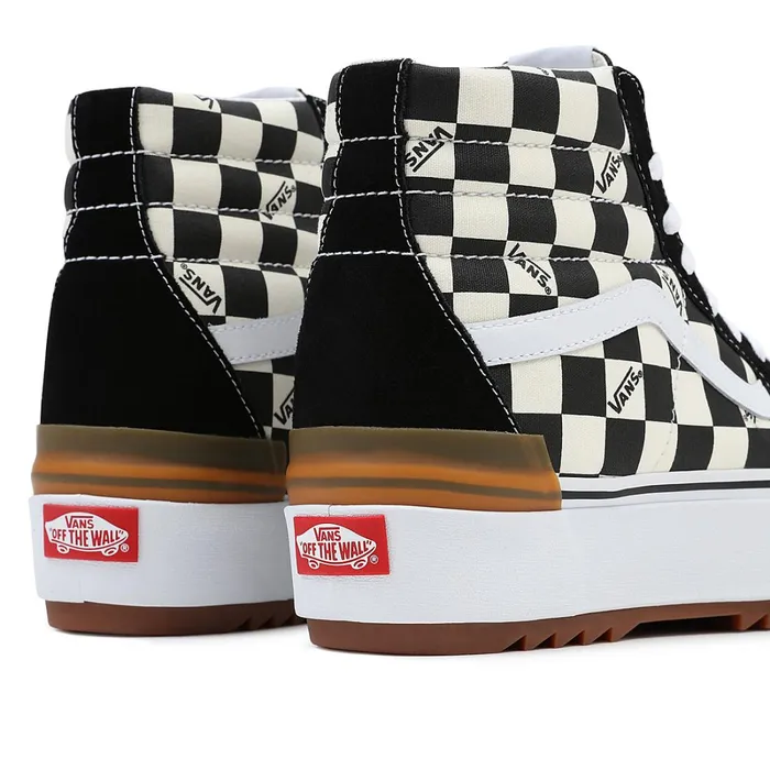Vans Classics Women Checkerboard Sk8Hi Stacked Shoes Black White