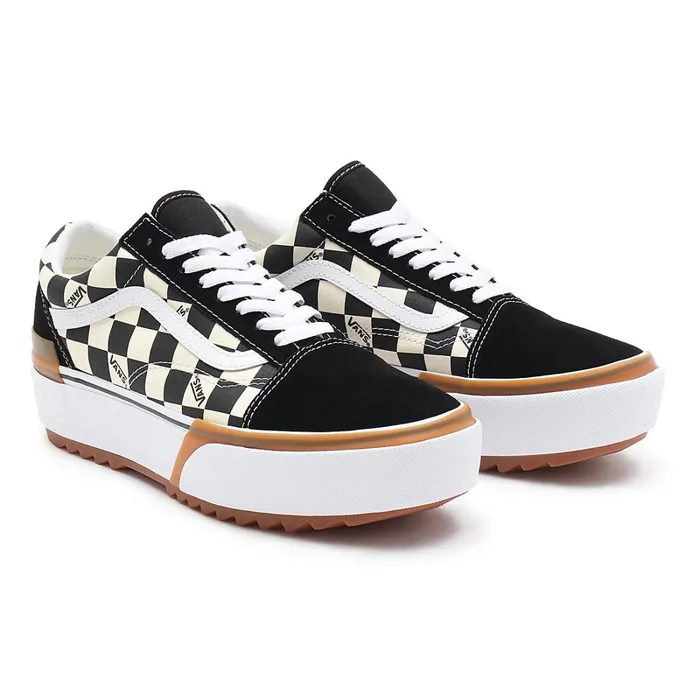 Vans Lowtop Shoes Women Checkerboard Old Skool Stacked Shoes Black White