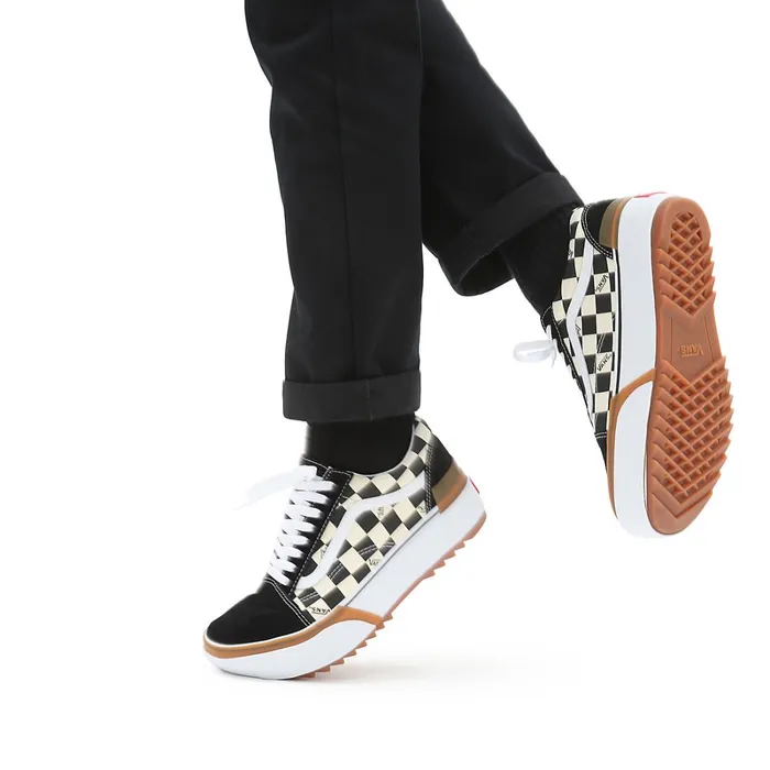 Vans Lowtop Shoes Women Checkerboard Old Skool Stacked Shoes Black White