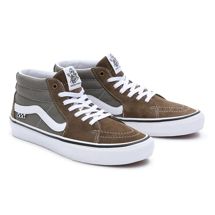 Vans Skate Shoes Men Skate Grosso Mid Shoes Grey Brown