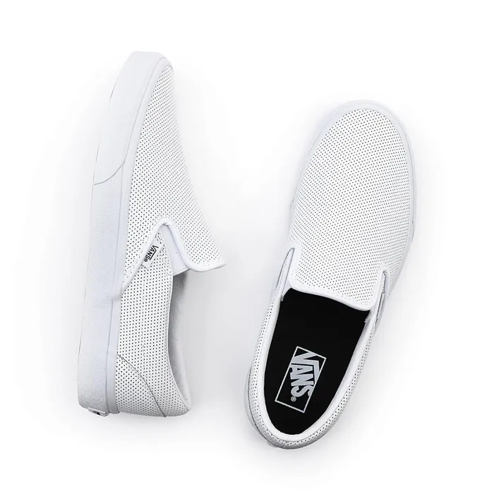 Vans Slipon Shoes Women Perf Leather Classic SlipOn Shoes White