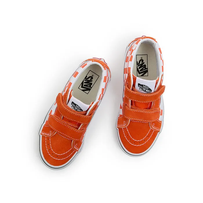 Vans View All Kids Sk8Mid Reissue Hook And Loop Checkerboard Shoes 48 Years Orange