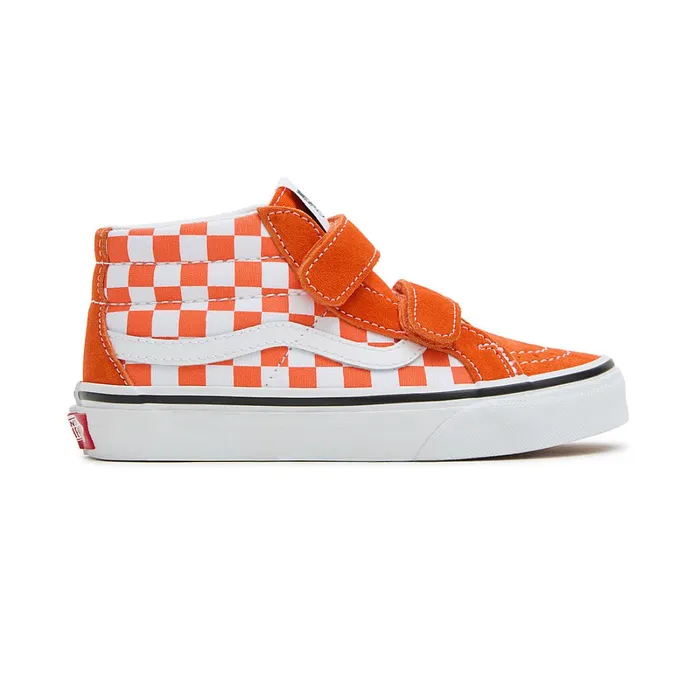 Vans View All Kids Sk8Mid Reissue Hook And Loop Checkerboard Shoes 48 Years Orange