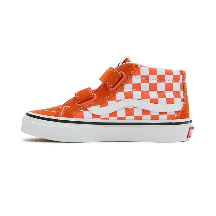 Vans View All Kids Sk8Mid Reissue Hook And Loop Checkerboard Shoes 48 Years Orange
