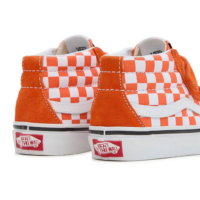 Vans View All Kids Sk8Mid Reissue Hook And Loop Checkerboard Shoes 48 Years Orange