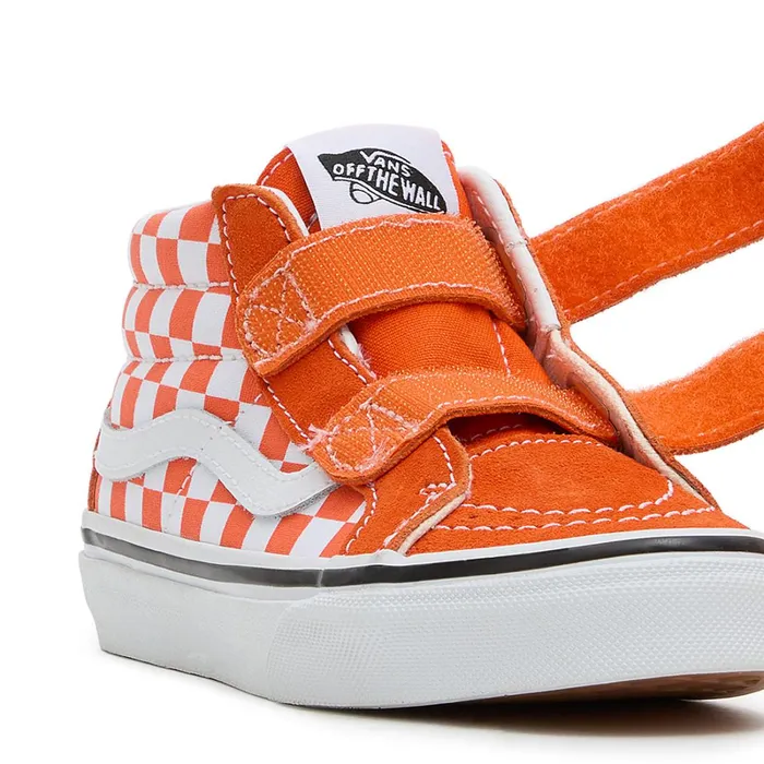 Vans View All Kids Sk8Mid Reissue Hook And Loop Checkerboard Shoes 48 Years Orange