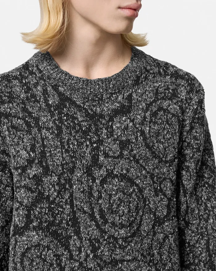 Versace Barocco CableKnit Sweater Black Men Knitwear