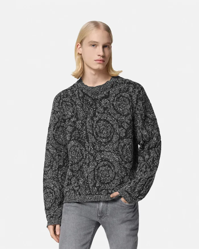 Versace Barocco CableKnit Sweater Black Men Knitwear