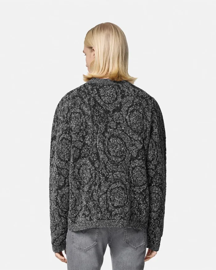Versace Barocco CableKnit Sweater Black Men Knitwear