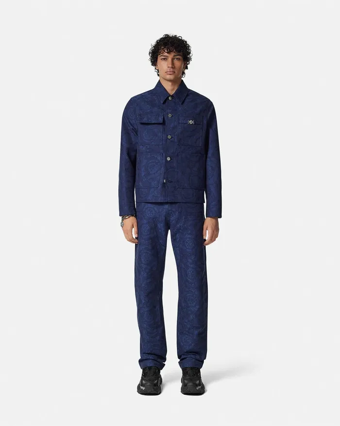 Versace Barocco Jacquard Carpenter Pants Blue Men Pants and Shorts