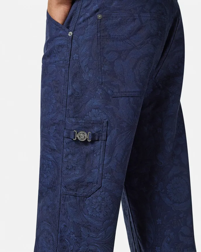 Versace Barocco Jacquard Carpenter Pants Blue Men Pants and Shorts