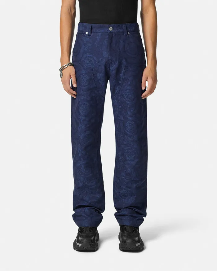 Versace Barocco Jacquard Carpenter Pants Blue Men Pants and Shorts
