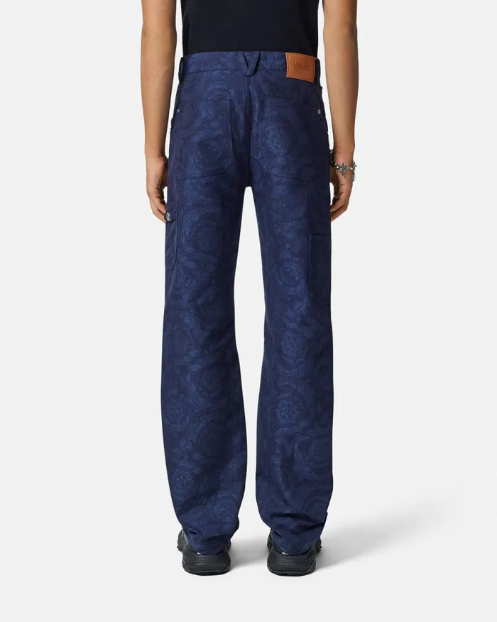 Versace Barocco Jacquard Carpenter Pants Blue Men Pants and Shorts