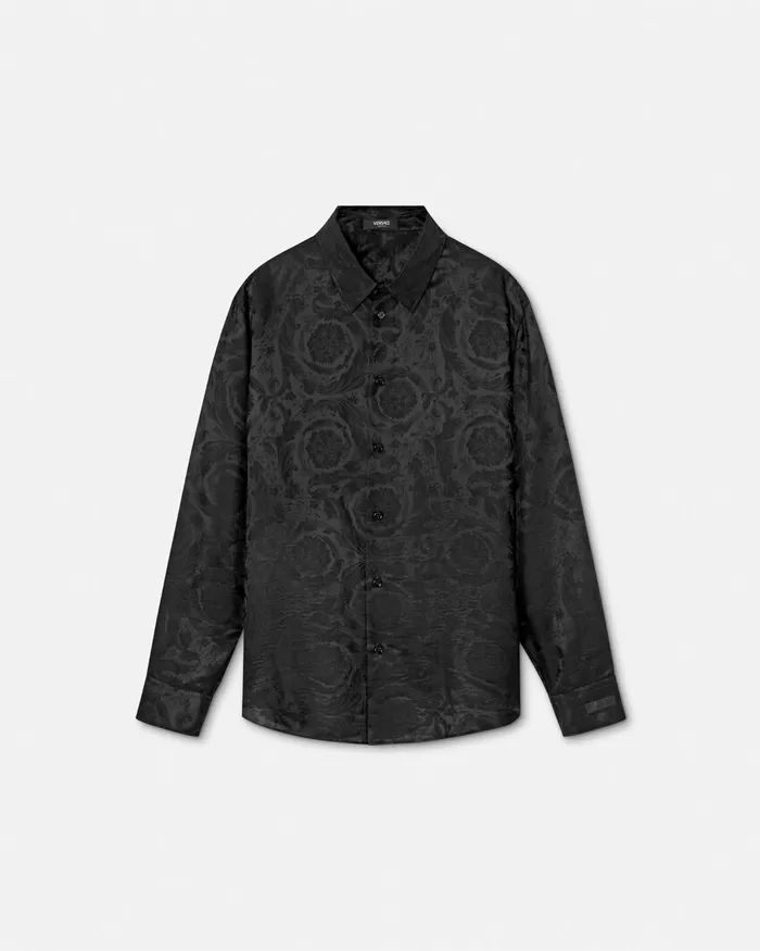 Versace Barocco Jacquard SilkBlend Shirt Black Men Shirts