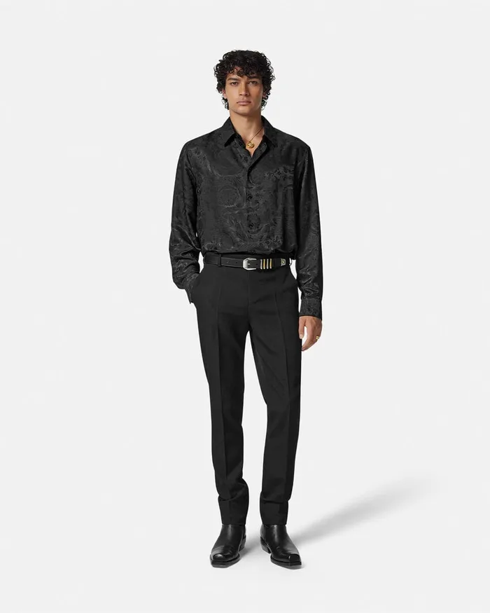 Versace Barocco Jacquard SilkBlend Shirt Black Men Shirts