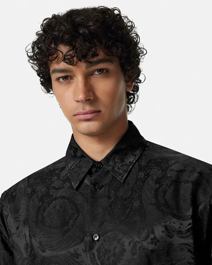 Versace Barocco Jacquard SilkBlend Shirt Black Men Shirts