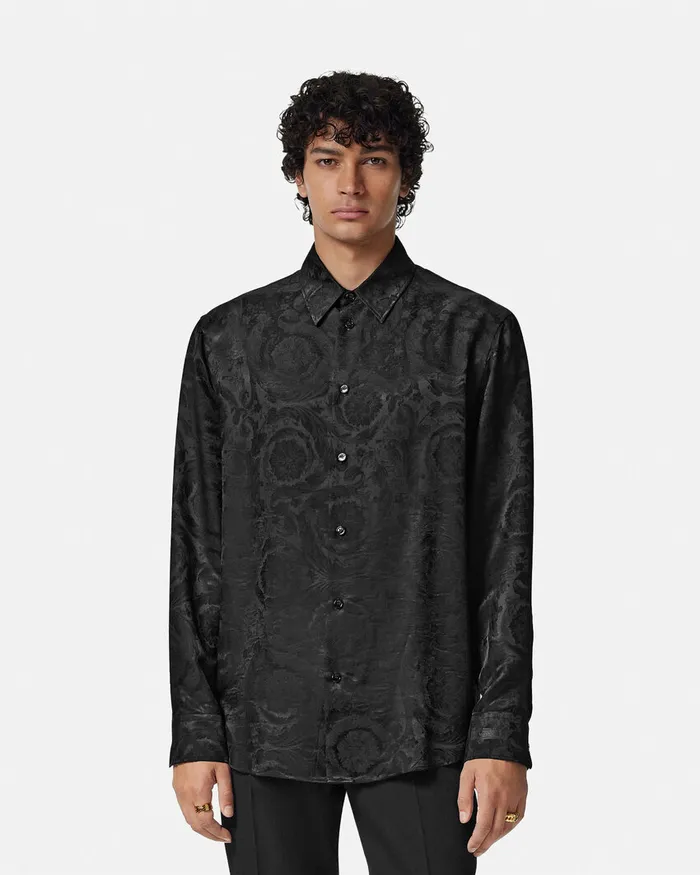 Versace Barocco Jacquard SilkBlend Shirt Black Men Shirts