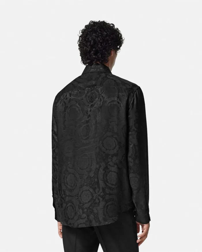 Versace Barocco Jacquard SilkBlend Shirt Black Men Shirts