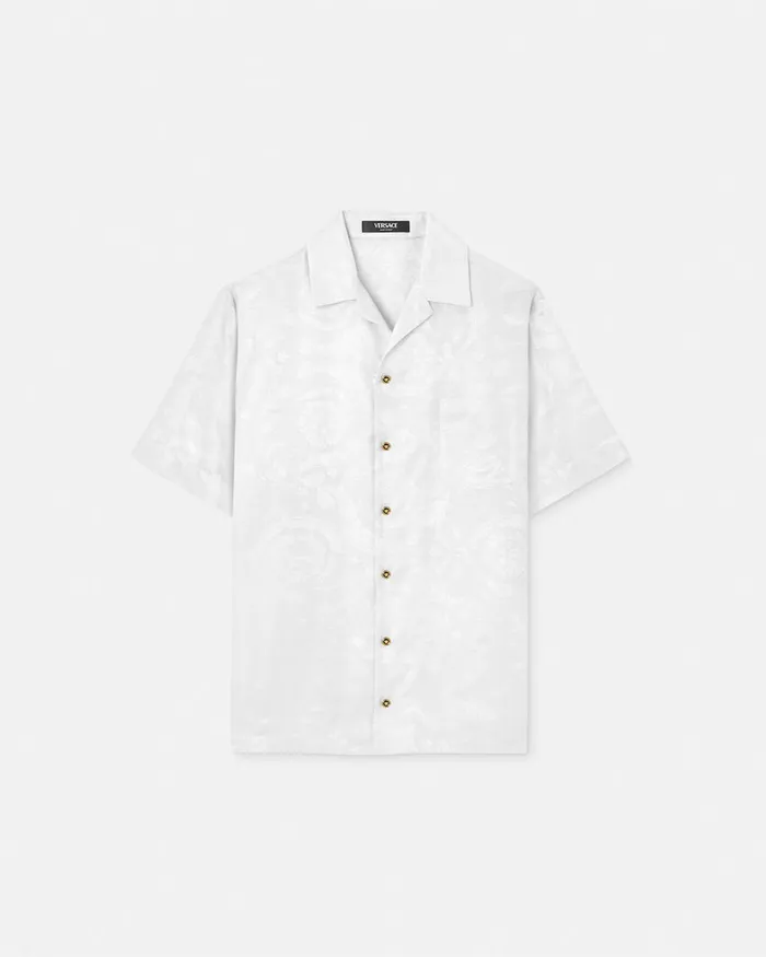 Versace Barocco Jacquard SilkBlend Shirt White Men Shirts