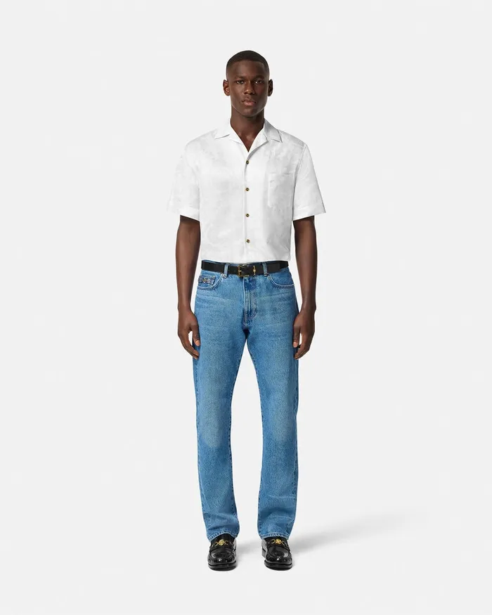 Versace Barocco Jacquard SilkBlend Shirt White Men Shirts