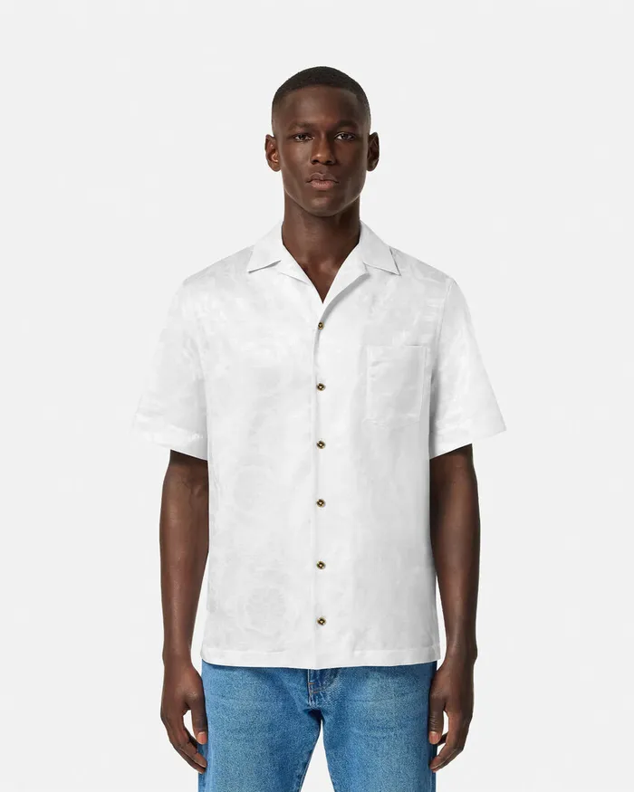Versace Barocco Jacquard SilkBlend Shirt White Men Shirts