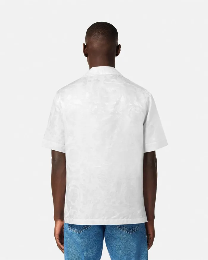 Versace Barocco Jacquard SilkBlend Shirt White Men Shirts