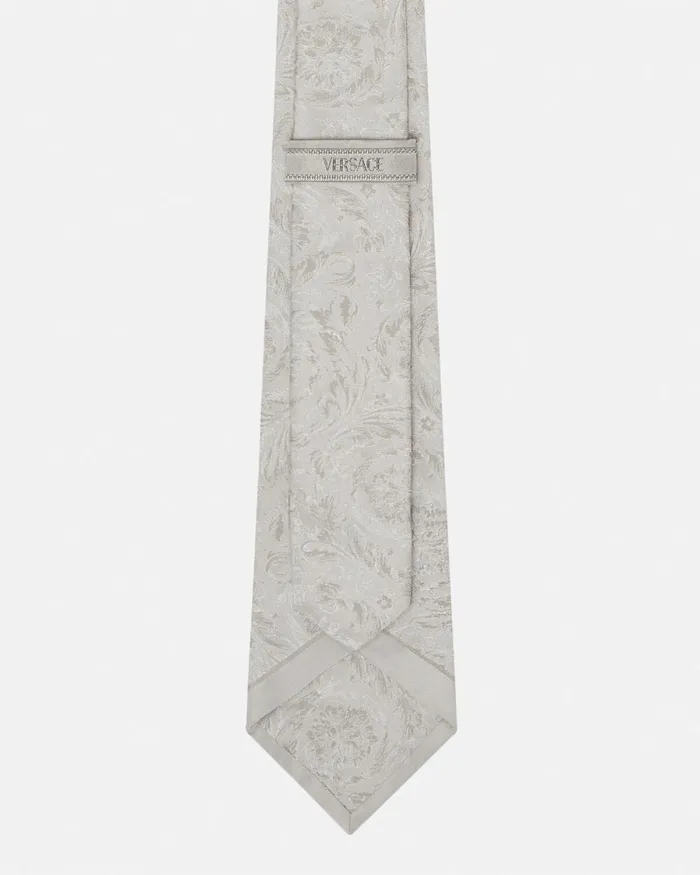 Versace Barocco Jacquard Silk Tie Gray Men Soft Accessories