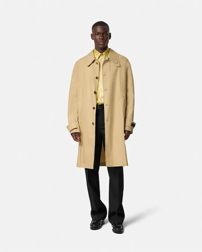 Versace Barocco Panelled Gabardine Trench Coat Yellowprint Men Jackets and Coats