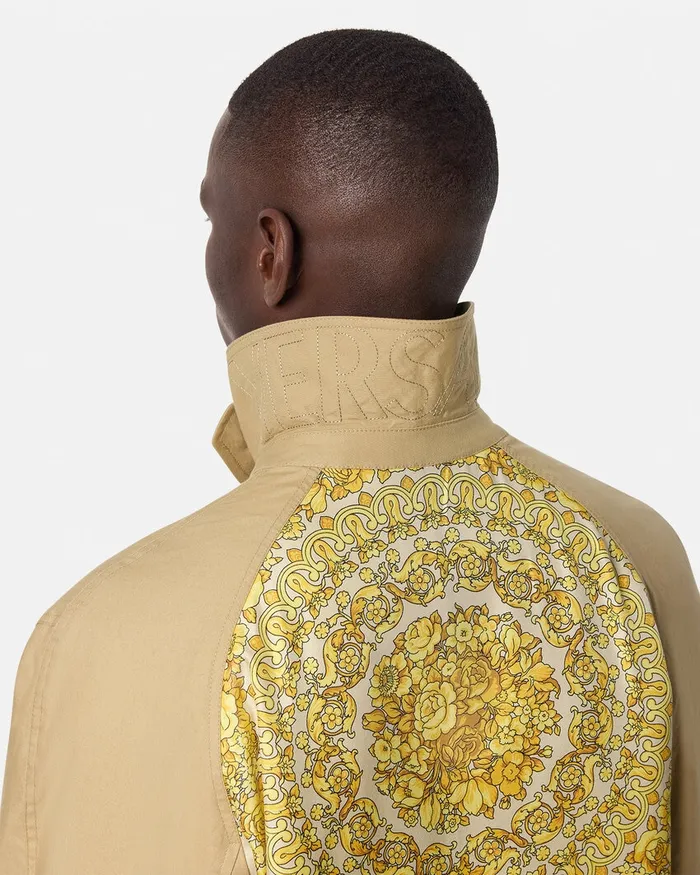 Versace Barocco Panelled Gabardine Trench Coat Yellowprint Men Jackets and Coats